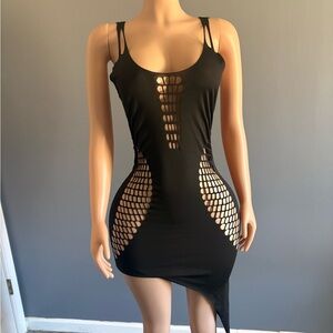 Chic Asymmetrical Black Cutout Dress